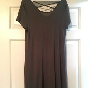 Green Cross-Back Mini T-Shirt Dress